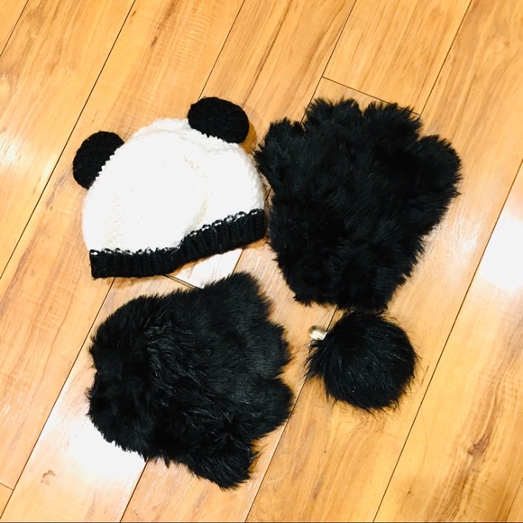 Panda Bear fingerless gloves - crochet hat - clip on tail - - Halloween … - Picture 2 of 2